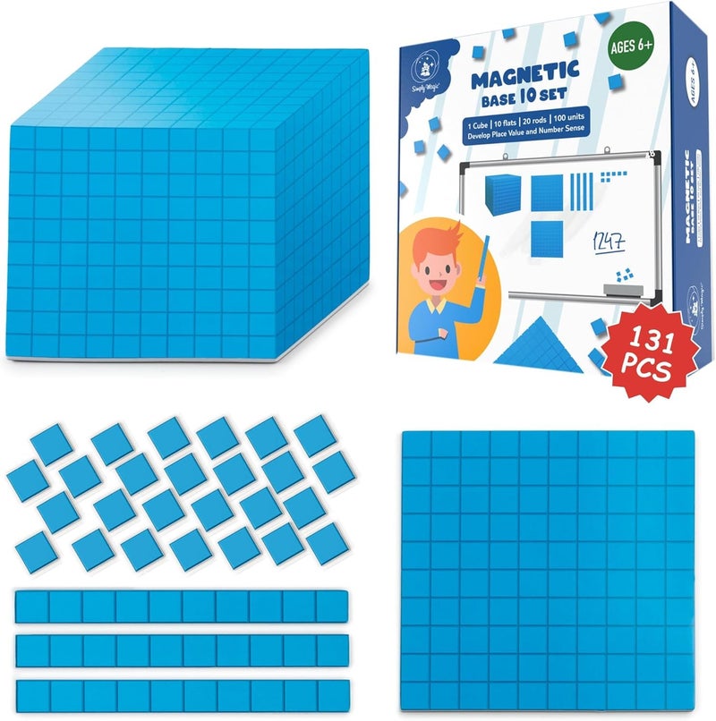 Simply magic 153 PCS Jumbo Magnetic Base Ten Blocks - Place Value Blocks - Math Manipulatives K-3 for Elementary Classroom, Number Blocks, Math Counters for Kids, Counting Cubes, Base 10 for 1st 2nd 3rd Grade - Image 1